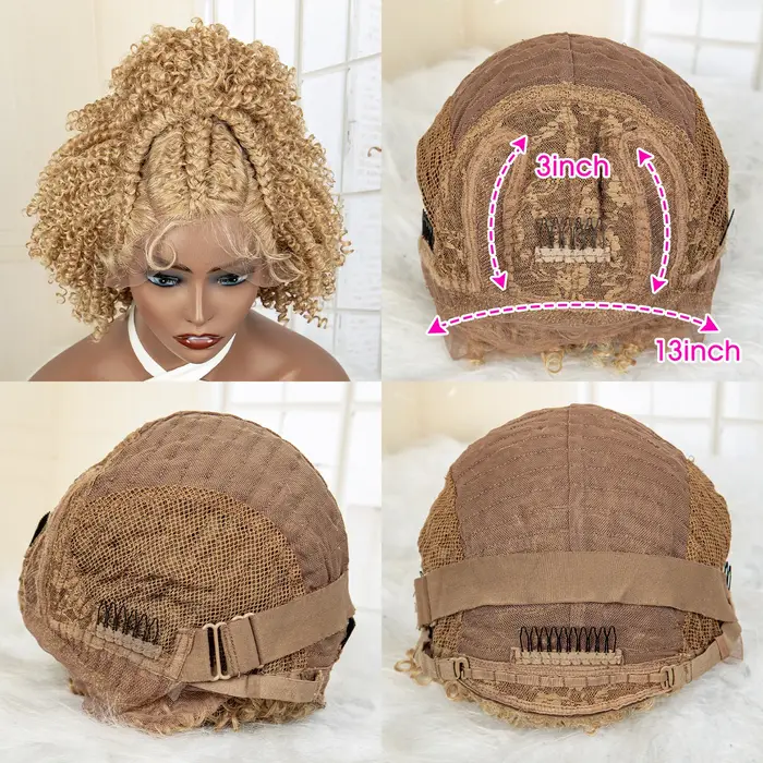 Perruques Synthétiques Courtes Blondes Tressées avec Cheveux de Bébé, Cheveux caution Bouclés, Bob a