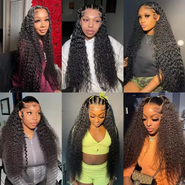 Perruque Lace Frontal Wig synthétique bouclée profonde de couleur noire