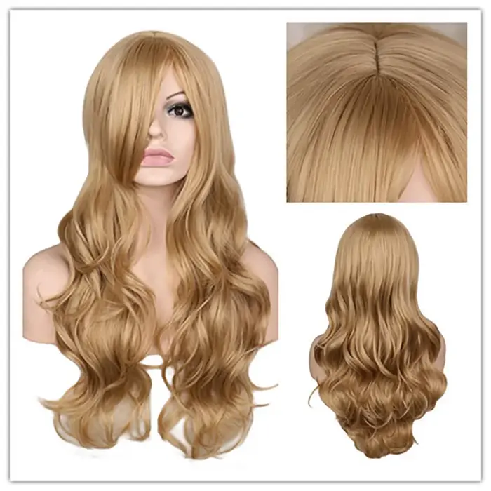 Perruque blonde mixte naturelle longue ondulée pour femme, perruques de cheveux synthétiques, fête,