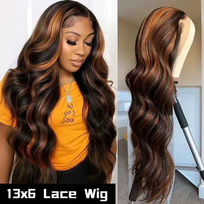 Perruque Lace Frontale HD 13x6 en Cheveux Humains Ondulés Ombrés Pré-Pluckée