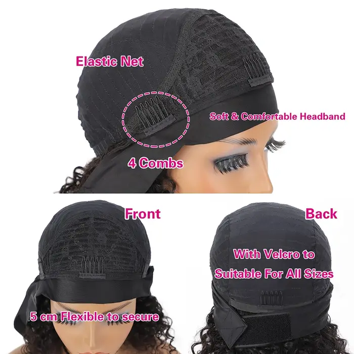 Perruque bandeau bouclée bob brésilien noir naturel