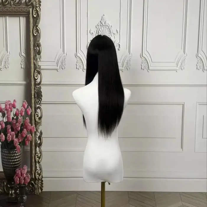 Perruque à base de soie nouée à la main avec bordure en PU, cheveux Remy européens, aspect cuir chev