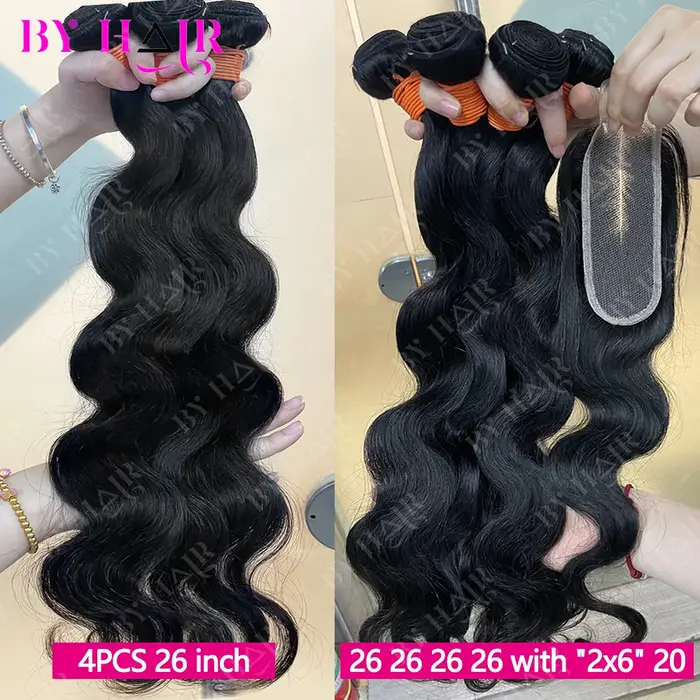 Extensions de cheveux brésiliens Body Wave avec closure 2x6, 4x4, 5x5 et frontales 13x4, 13x6 – 100%