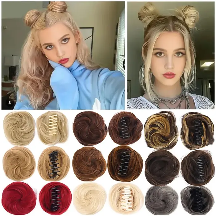 Chignon synthétique ondulé bouclé en désordre, Extension capillaire à Clip, faux cheveux pour femmes, épingles à cheveux, sourcils noirs