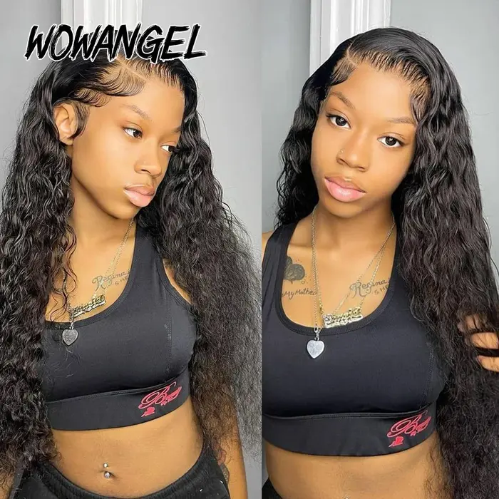 Wow Angel-Perruque de cheveux humains bouclés pré-épilés pour femme, vague d'eau, perruques frontale