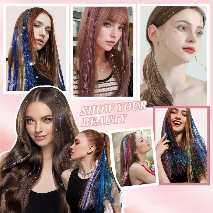 12 pièces cheveux synthétiques Tinsel 20 pouces pince en paillettes