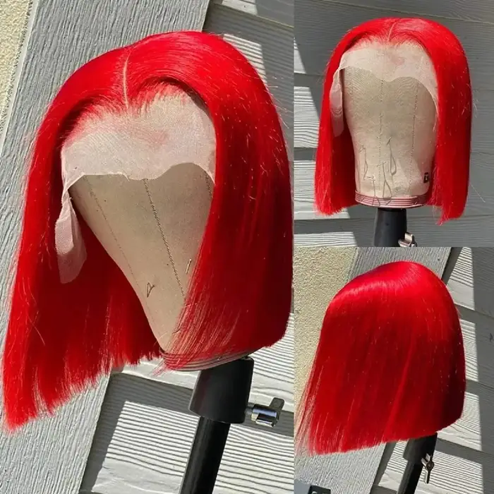 Perruque rouge chaude courte Bob droite dentelle avant