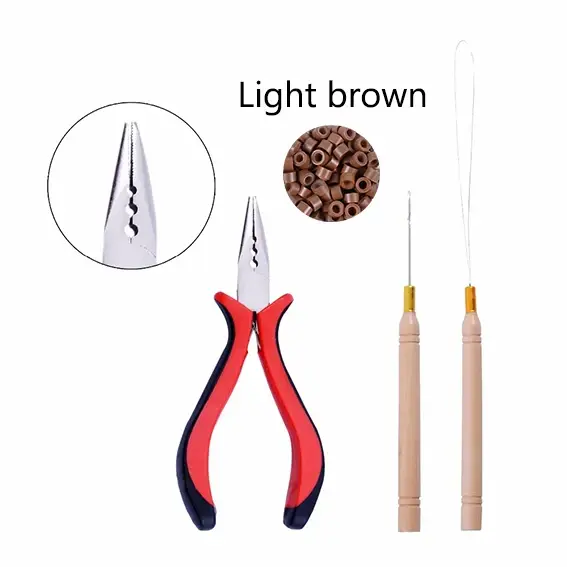 Kit de pinces pour extensions de cheveux, 1 paquet, 100 pièces, Micro maillons/perles + 1 aiguille d