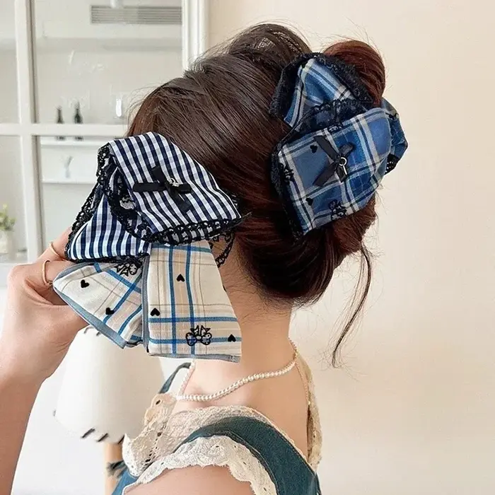 Pince à cheveux nœud écossais pour femme