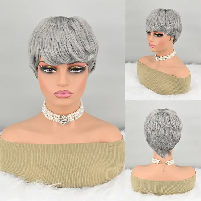 Perruque coupe pixie, perruque synthétique, courte et naturelle, noire, à ondulations superposées, d