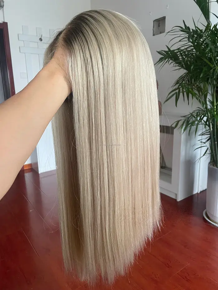 Perruques en dentelle frontale transparente de haute qualité en cheveux humains, couleur blonde cend