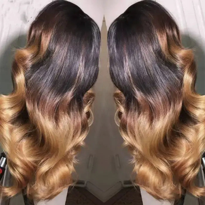 Perruque Lace Frontal Wig Body Wave brésilienne naturelle, cheveux ombrés, blond, 1b/4/27/30, 13x4,