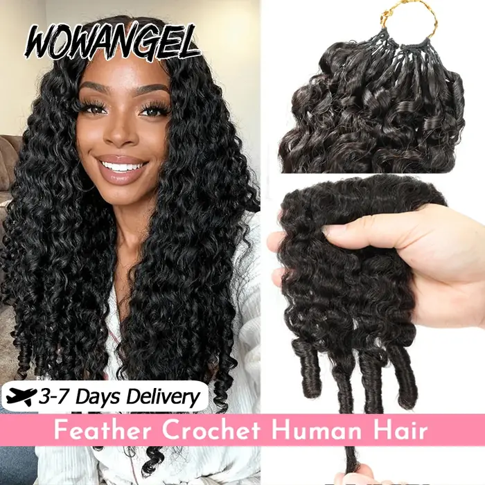 WOWANGEL Extensions de cheveux humains bouclés birmanes en crochet, nœuds ultra-fins, légers, mélang