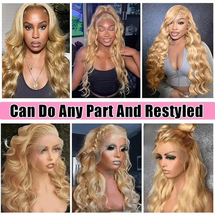 Perruque en cheveux humains blond miel ondulée, densité 250, avec dentelle frontale HD 13x6, cheveux