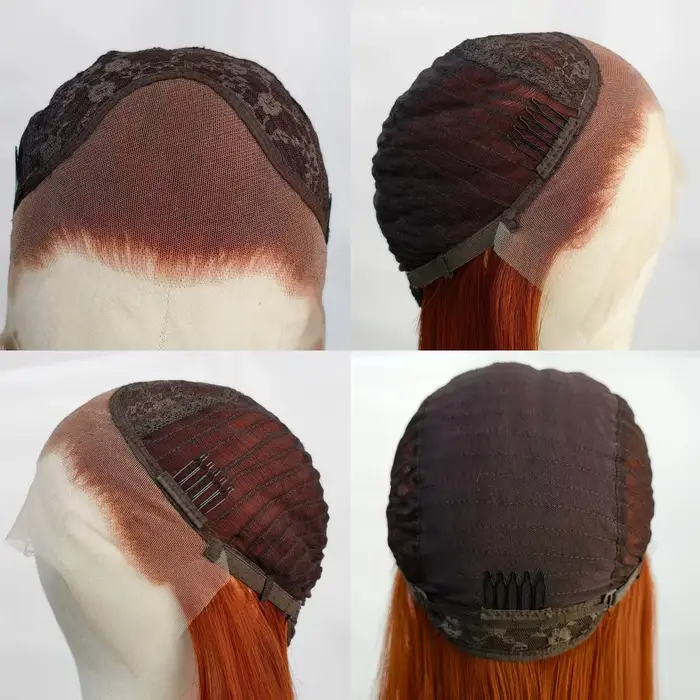 Perruque Lace Front Auburn Marron Rouge Cuivré Synthétique Pré-Pluckée Prête à Porter Sans Colle pour Femmes