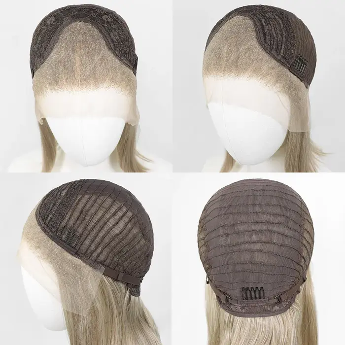 Perruque courte bob blonde avec mèches pour femme