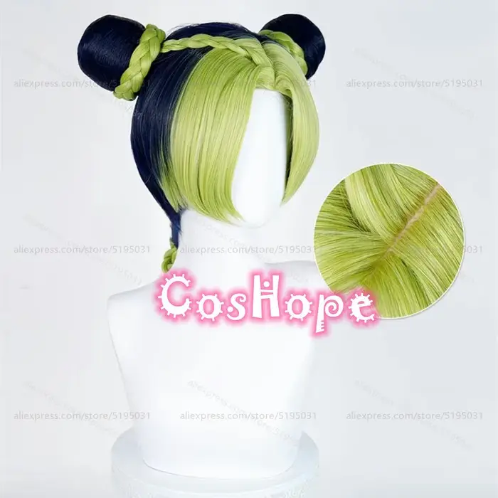JOJO Jolyne Cujoh Cosplay perruque 30 cm bleu foncé vert