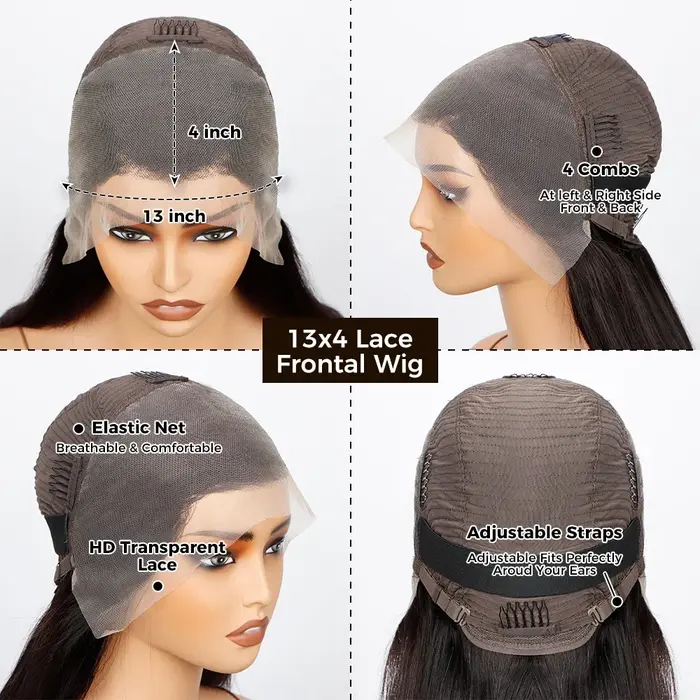 Perruque Lace Front Wig sans colle lisse Sophia, cheveux humains, pre-plucked, transparent HD, pre-p