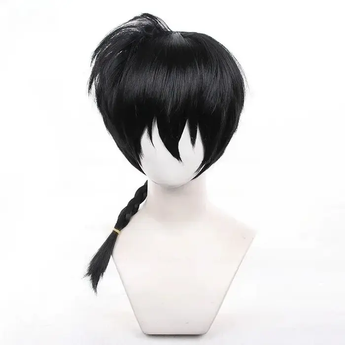 Nouvelle perruque synthétique de cosplay pour fête d'Halloween, style queue de cheval de Ranma, insp