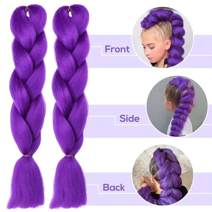 Extensions de cheveux synthétiques tressés violets longs de 24 pouces pour tresses Ru mi cheveux tre