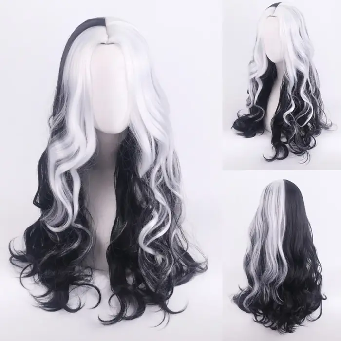 Perruques De Cosplay pour fête d'halloween CRUELLA Deville De Vil