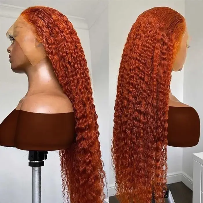 Perruques Lace Front Lafino Water Wave Ginger Orange en Cheveux Humains Colorés 350