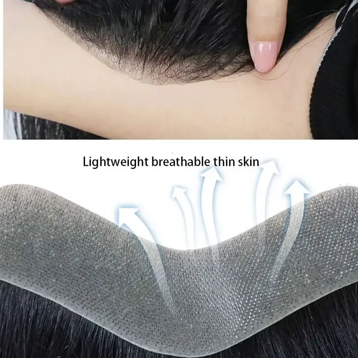 Prothèse capillaire pour hommes en PU à peau fine