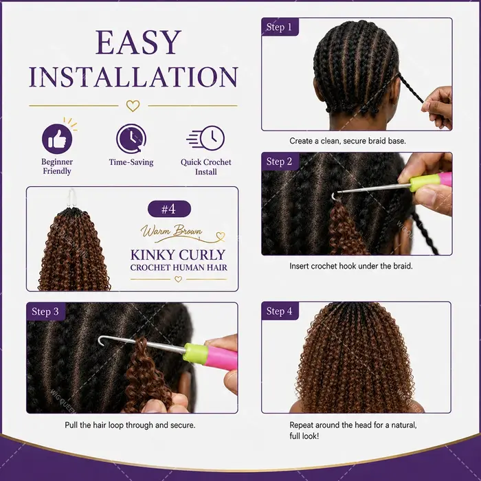 Extensions de cheveux humains bouclés bruns à ondulations profondes