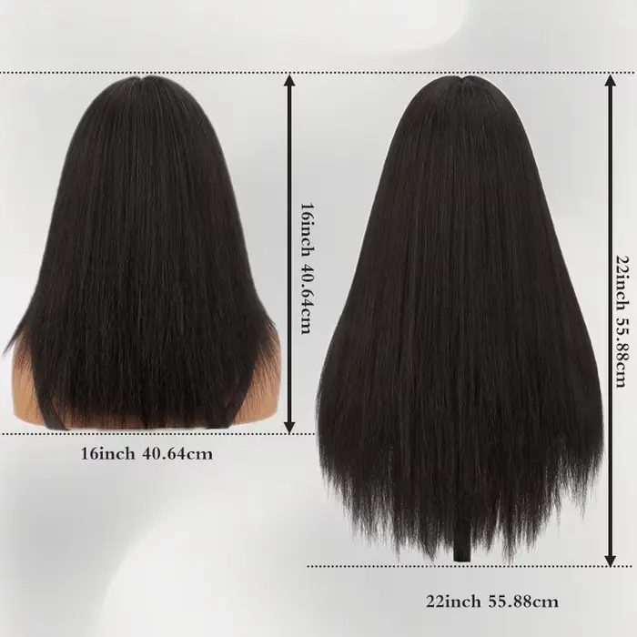 Perruque Yaki synthétique longue et crépue lisse, 16/22 pouces, cheveux doux et moelleux pour femmes