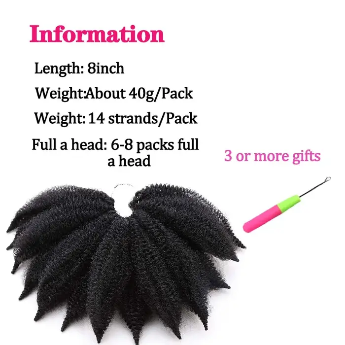 Marley tresses cheveux synthétiques 8 pouces doux Afro crépus torsion Crochet tresse Extensions
