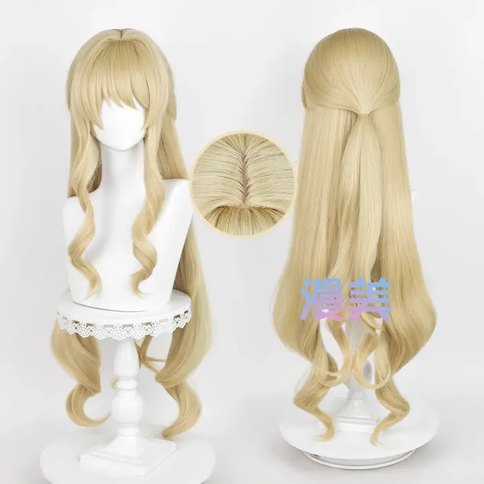 Fontaine Navia Cosplay perruque 95 cm lin or vague cheveux résistant à la chaleur synthétique cuir chevelu perruques