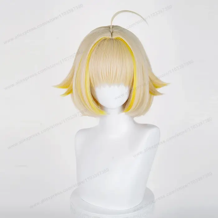 Elegg – perruque de Cosplay synthétique courte dorée de 34cm pour femmes, perruque de Cosplay Anime