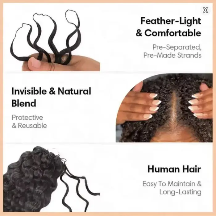 Extensions de cheveux humains bouclés crépus au crochet, tresses invisibles sans nœuds, pré-séparées
