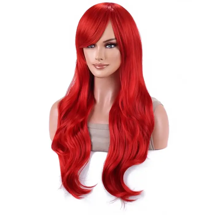 Probeauty perruque sirène synthétique longue rouge bouclée vague de corps