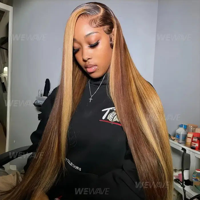 4/27 mettre en évidence les perruques colorées 13X6 Hd dentelle frontale perruque cheveux humains os
