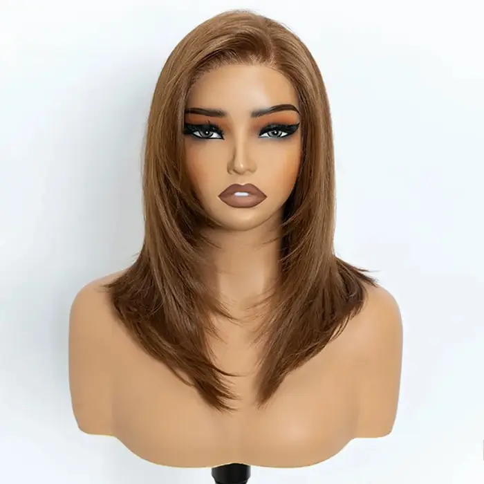 Perruque Lace Front Synthétique Noble 13X3, coupe Bob, avec raie libre, pré-épilée, 16 pouces, lisse