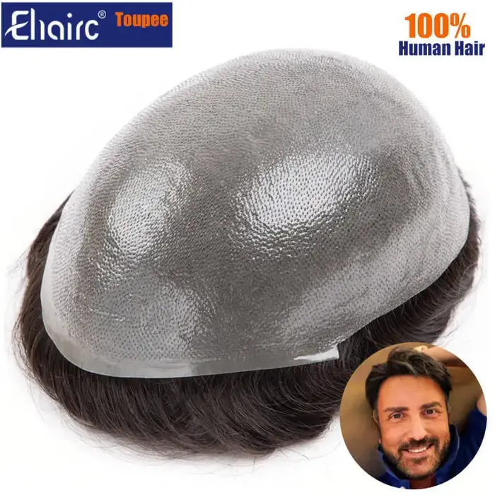 Premium Durable noué Microskin mâle prothèse de cheveux 0.12MM hommes prothèse capillaire hommes per