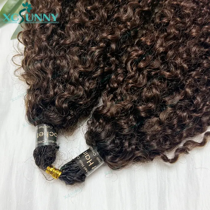 Extensions de cheveux humains au crochet effet plume, bouclées afro crépues ombrées 1b 4, pré-séparé