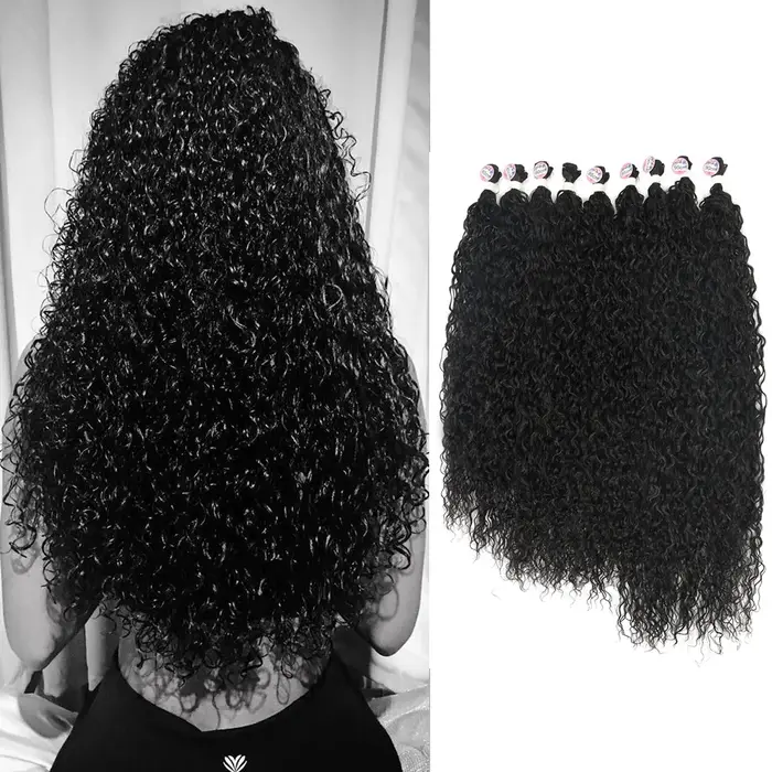Tissage en Lot Synthétique Bouclé et Crépu pour Femme, Extensions Capillaires sulf, 80, 85, 90cm, 300g