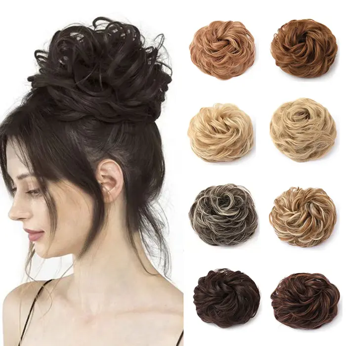 Grand Chignon désordre morceau de cheveux ondulés bouclés chouchous synthétique