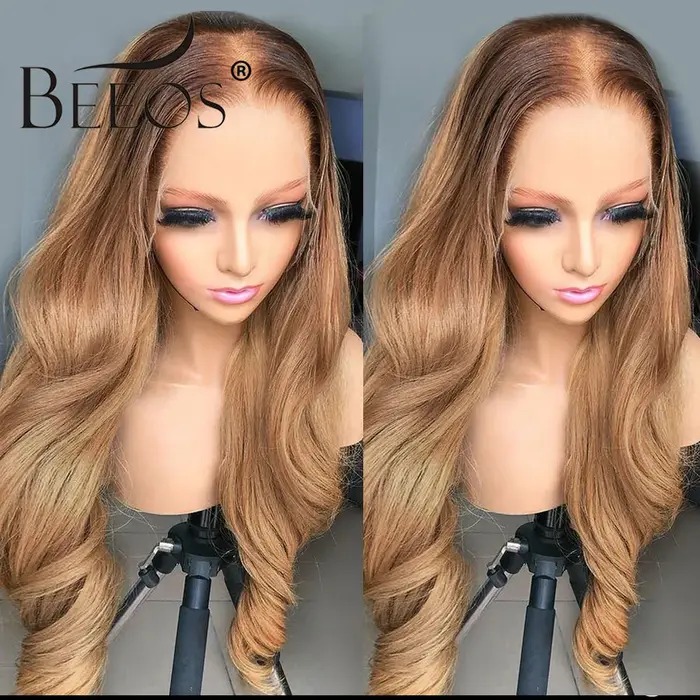 Perruque Lace Front Wig Body Wave Brésilienne Naturelle, Cheveux Humains, Transparent HD, Blond Miel