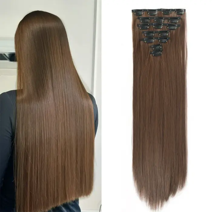 Extensions de cheveux synthétiques longues à clipser