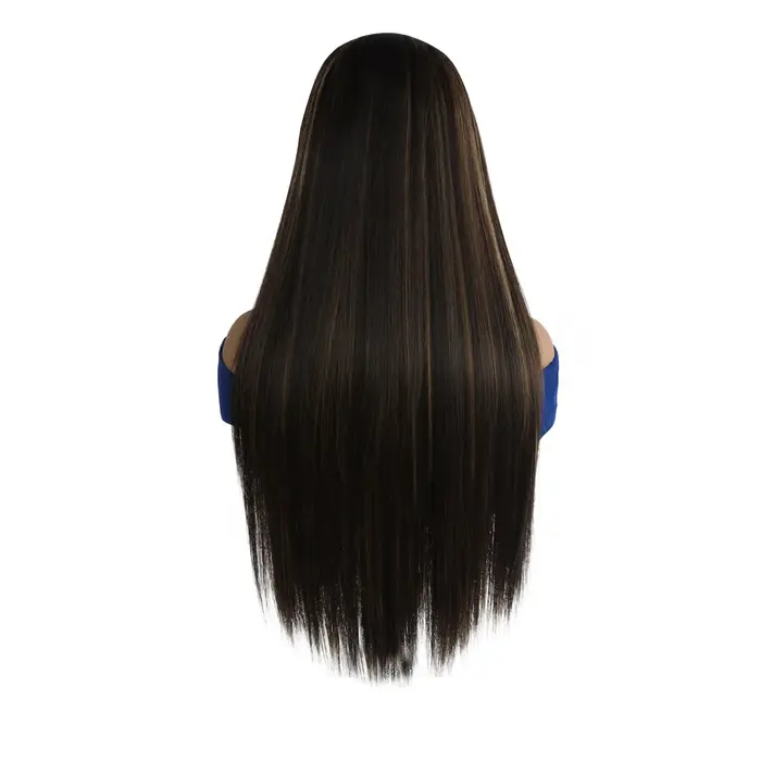  Perruque synthétique lisse avec mèches blondes et brunes