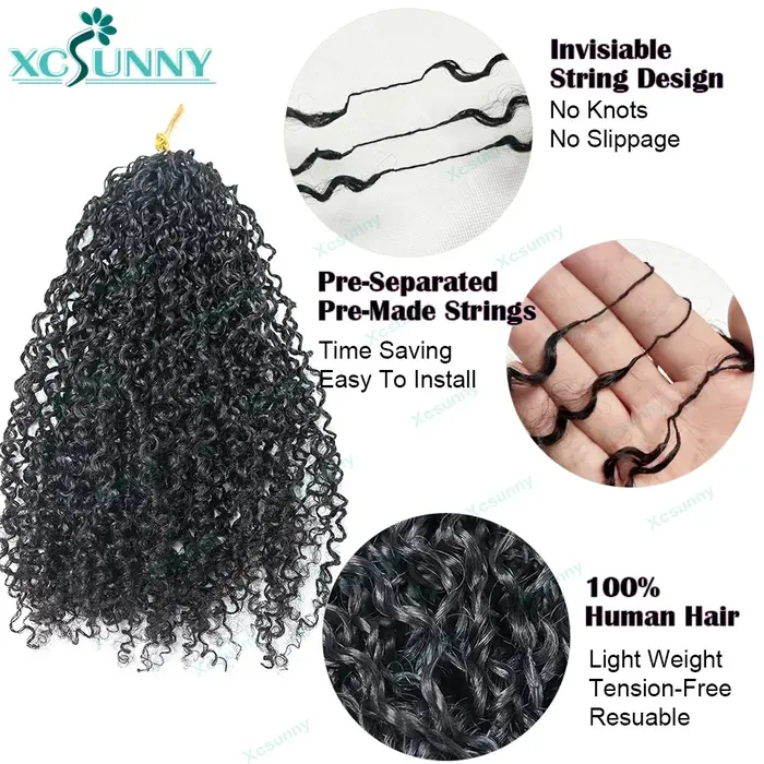 K ​ Inky bouclés Crochet Extensions de cheveux humains Afro crépus pré-séparés sans noeuds