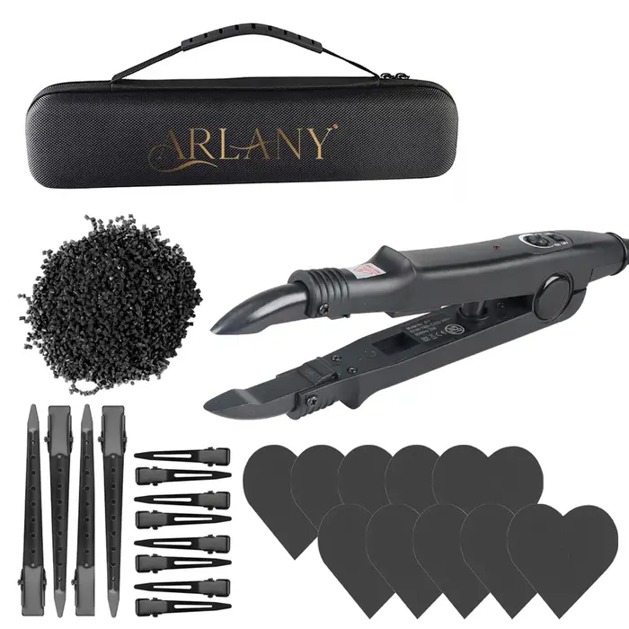 Kit d'outils d'extension de cheveux ARLANY K-Tip avec 10 protections, 40g de colle à la kératine pou