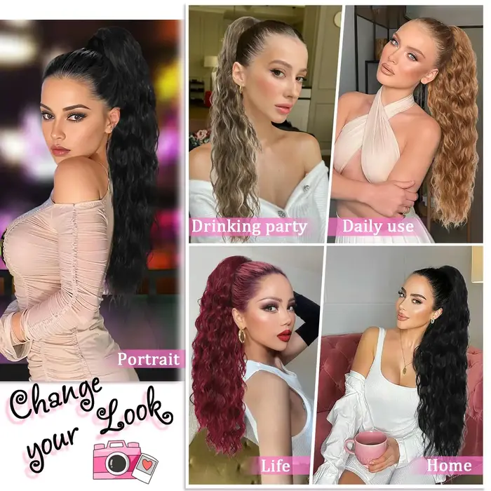 Extension de cheveux queue de cheval ondulée longue bouclée pour femmes cordon