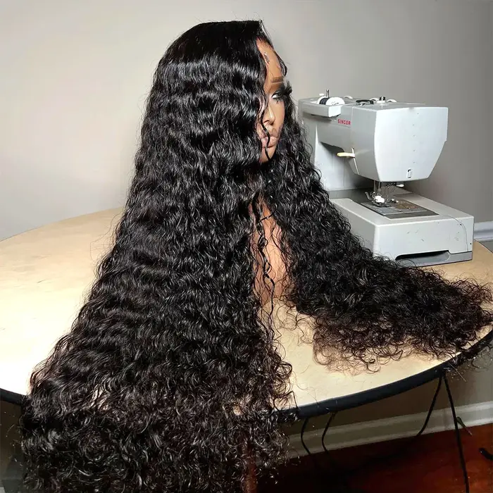 Perruque Lace Front Wig naturelle brut ondulée vietnamienne, sans colle, avec sangle invisible, Full