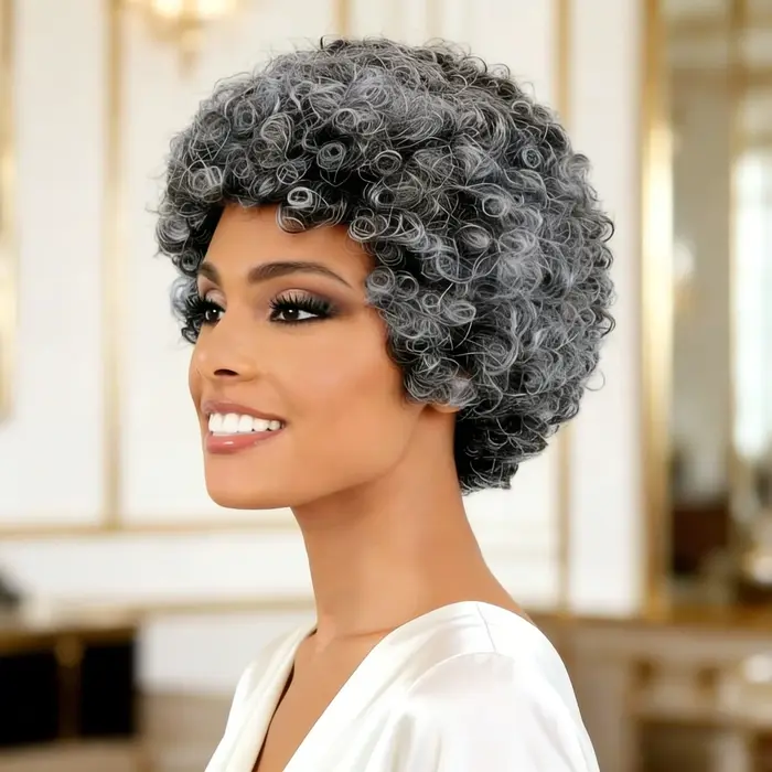 Perruque en cheveux humains gris pour femmes