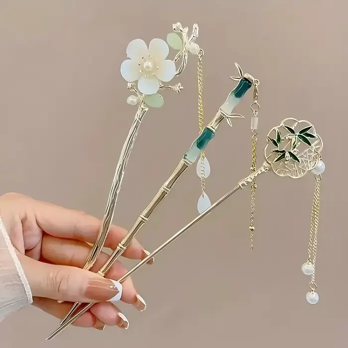 1/6 pièces élégant Style chinois gland bâton de cheveux traditionnel Design Floral accessoire de coiffure femmes bijoux