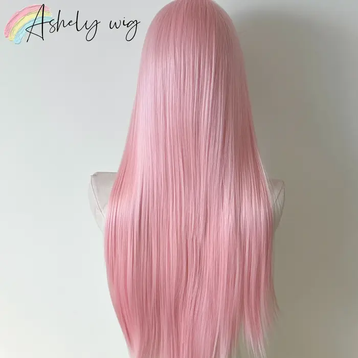 Perruque Lace Front Wig synthétique rose clair 13x4